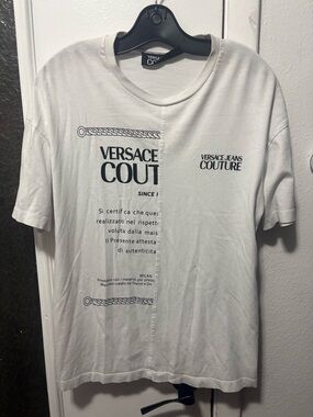 Vintage Versace Jeans Couture White Graphic Split-Print T-Shirt men’s size small